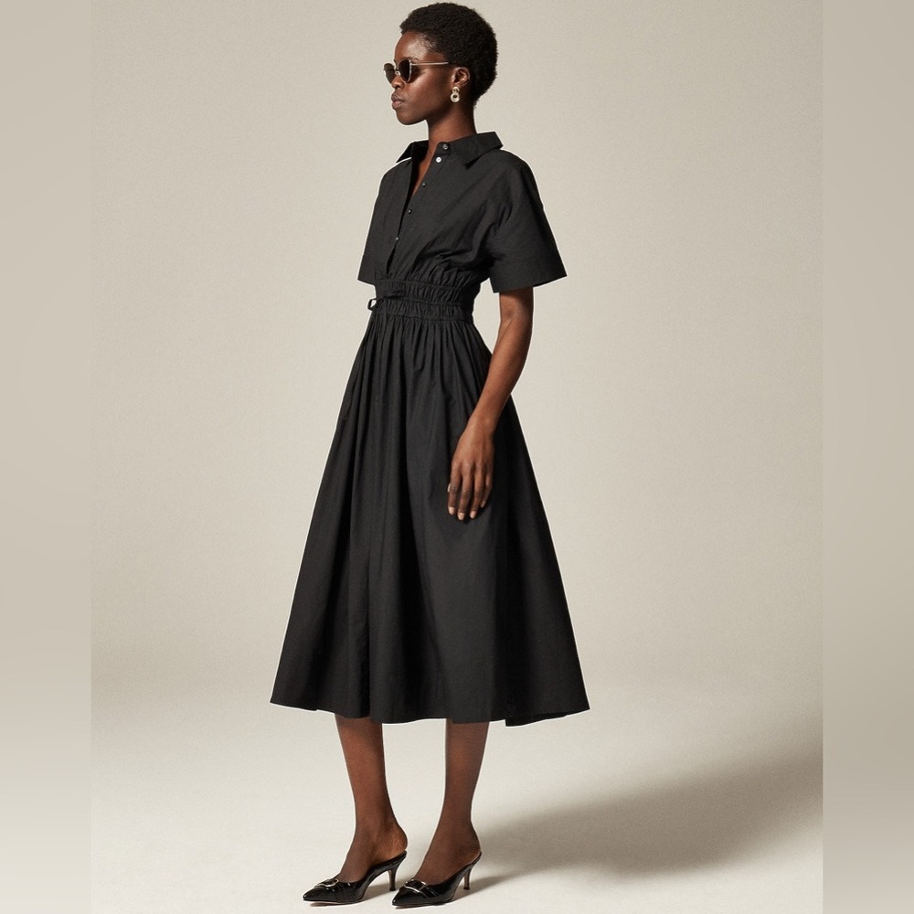 J. Crew Elena Shirt-Dress In Cotton Poplin, Black, Size 20